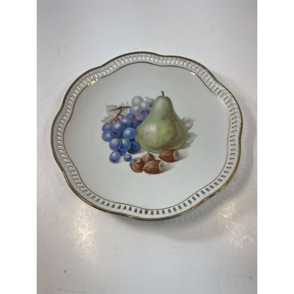 Schumann Bavaria Vintage Decorative Plate Fruit Design Gold Trim Pierced Border - Picture 1 of 6